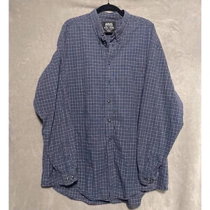 Men 2XL Blue Plaid Button Down Shirt Casual Business